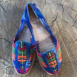 Women's Mexican Handmade Leather Blue Huaraches